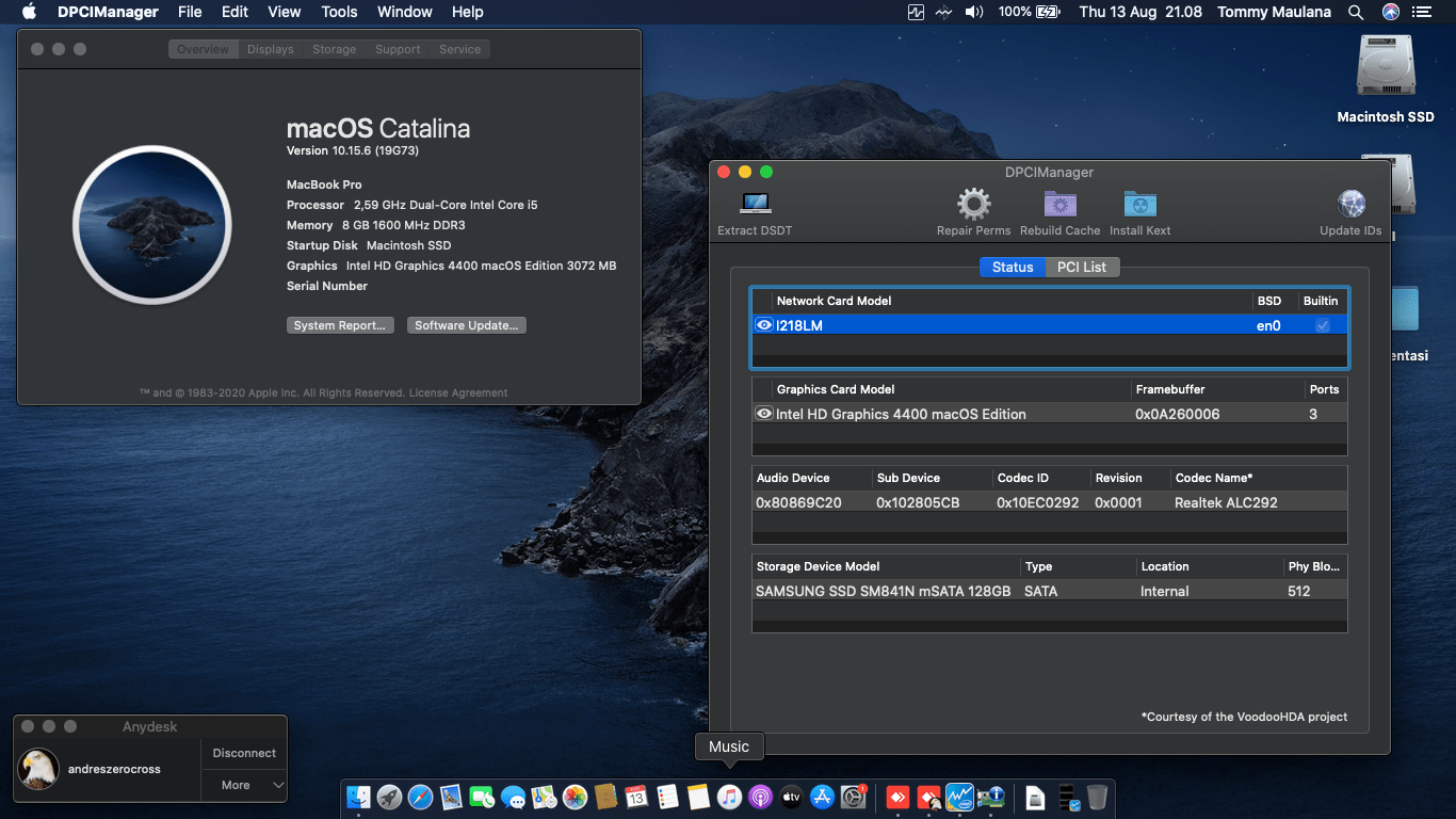 Success Hackintosh macOS Catalina 10.15.6 Build 19G73 in Dell Latitude E7440